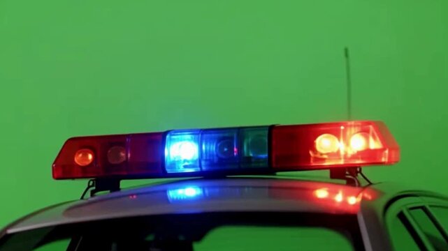 Police Light Bar Flashing on Car Roof on Green Screen | Emergency Red Blue Siren VFX Stock Video