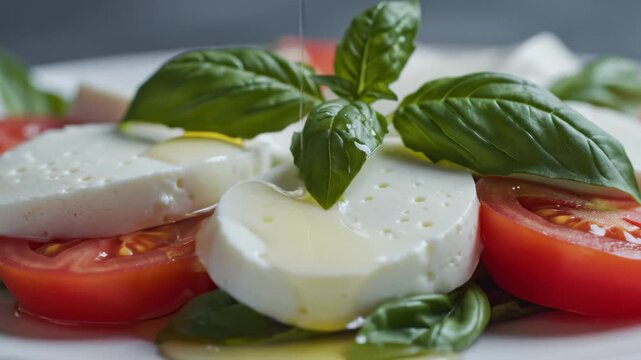 Fresh Caprese Salad With Mozzarella, Tomatoes, and Basil Drizzled With Olive Oil