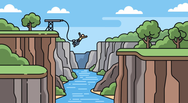 Bungee Jumping Over Canyon River - Extreme Adventure Activity