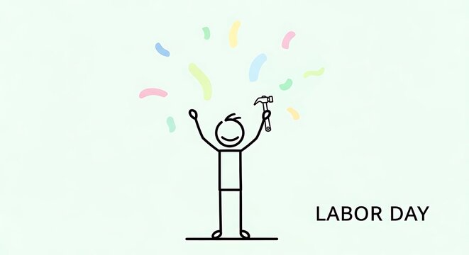 Stick figure celebrating Labor Day.