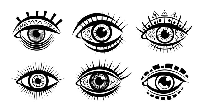 Mystical Evil Eye Symbols Set: Protection, Spirituality, Tattoo Design, Graphic Elements