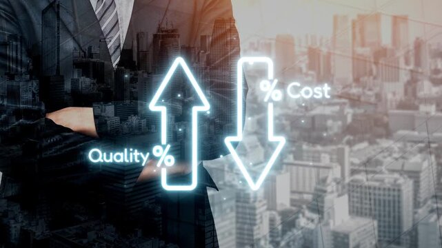 Business concept showing cost reduction and quality increase using Lean, Six Sigma, and Total Quality Management (TQM) to enhance efficiency, value, and customer satisfaction. Muxer