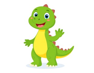 Obraz premium Cartoon-style friendly baby dinosaur waving cheerfully