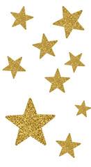 Obraz premium A group of gold glitter stars isolated on transparent background