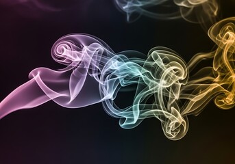Obraz premium Abstract colorful smoke swirls on a dark background artistic design element