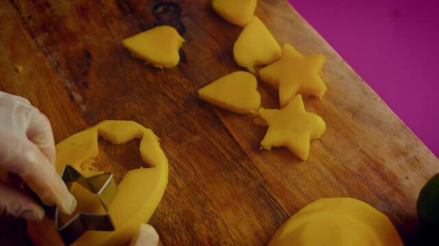 Mango slices are carved into hearts and stars