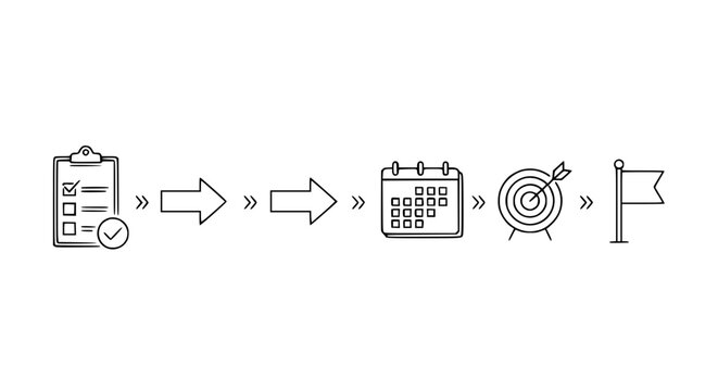 Next Steps Thin Line Icon Set with Checklist Arrow Target and Flag Workflow Symbols Vector