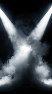 Dramatic Stage Spotlights with Thick Smoke Effect for Concert Backgrounds and Event Promos Vertical. Video. Portrait Orientation.