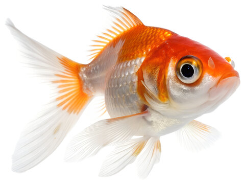 Vibrant Orange Goldfish Swimming Isolated on White Background
