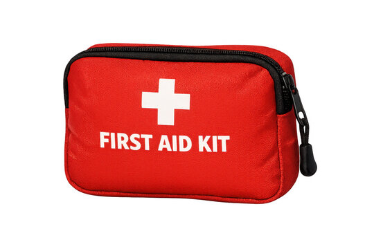Red first aid kit providing emergency medical care and safety