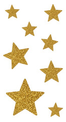 Obraz premium A group of gold glitter stars isolated on transparent background