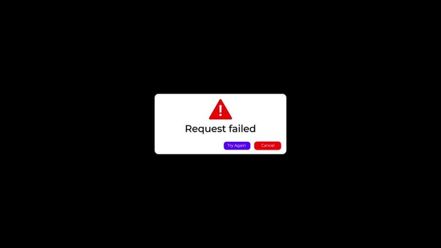 request failed notification popup with retry cancel buttons.