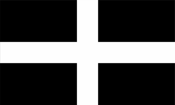 Saint Piran's Flag vector, flag of Cornwall, Cornish flag illustration, UK.