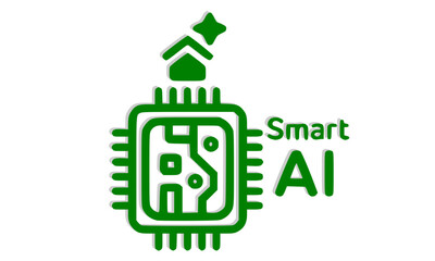 Fototapeta premium Smart AI Microchip Icon with House Symbol Representing Artificial Intelligence, Smart Home Automation, IoT Technology, and Intelligent Connected Living Concept