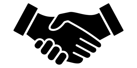 Fototapeta premium Black silhouette vector illustration of a business handshake symbol representing a successful partnership agreement and teamwork deal between two people shaking hands for a professional meeting