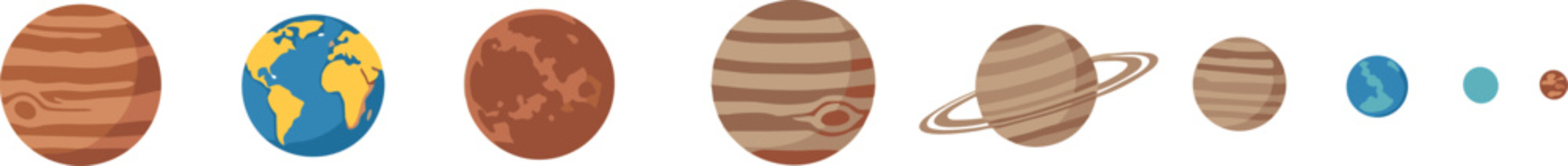 Solar system planets collection with sun earth mars jupiter saturn and other space objects vector illustration set