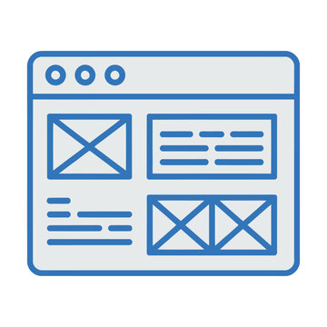 Blue vector of a web browser window layout with interface elements.