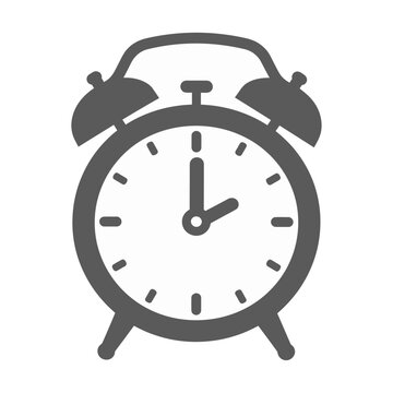 Vector of a classic alarm clock with bells on top and a round clock face showing black clock hands