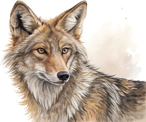Obraz premium Hand-Painted Coyote Watercolor, Woodland Predator Vector, Isolated Clipart