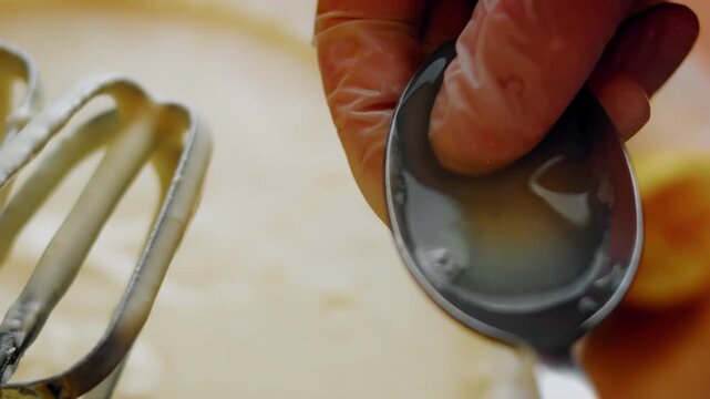 Removing lemon seeds before pouring the lemon juice to cheesecake batter