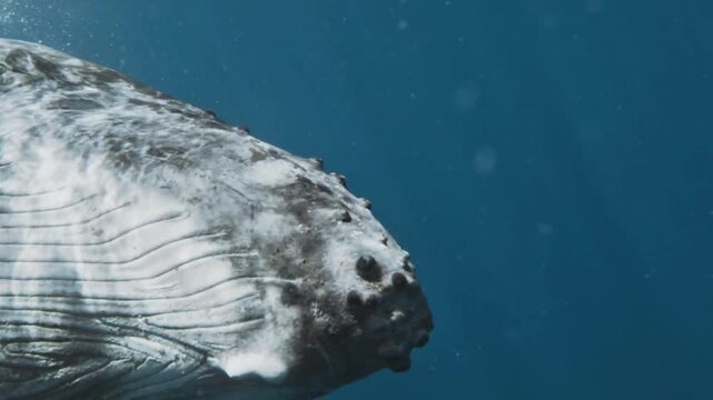 Humpback Whale Head with Tubercles Underwater Closeup