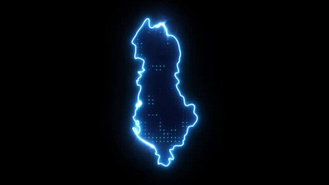 Neon Stroke Map Animation of ALBANIA with Glowing Light Effects