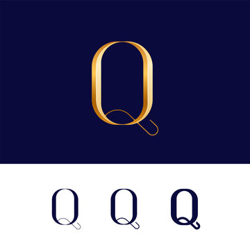 Gold 3D letter Q for logo, including set of four different golden letters perfect for your logotypes, vector illustration 10EPS