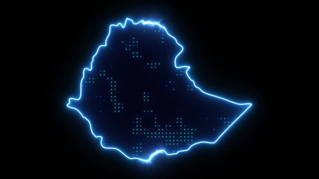 Neon Stroke Map Animation of ETHIOPIA with Glowing Light Effects