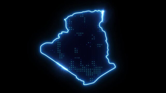 Neon Stroke Map Animation of ALGERIA with Glowing Light Effects