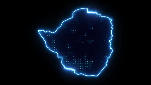 Neon Stroke Map Animation of ZIMBABWE with Glowing Light Effects