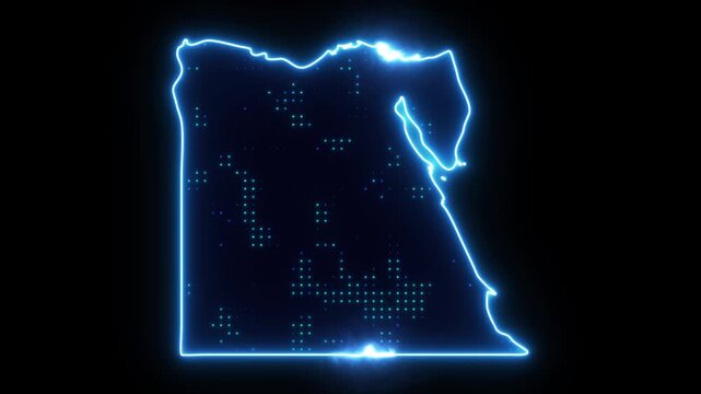 Neon Stroke Map Animation of EGYPT with Glowing Light Effects