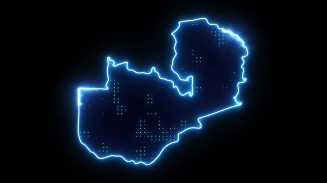 Neon Stroke Map Animation of ZAMBIA with Glowing Light Effects