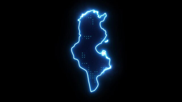 Neon Stroke Map Animation of Tunisia with Glowing Light Effects