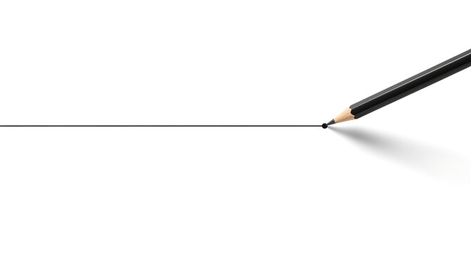 Professional Black Pencil Drawing A Precise Straight Line On A Clean White Background Surface