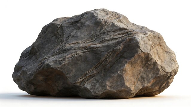 Large textured rock on white background