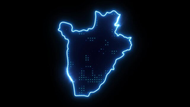 Neon Stroke Map Animation of BURUNDI with Glowing Light Effects