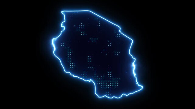 Neon Stroke Map Animation of TANZANIA with Glowing Light Effects