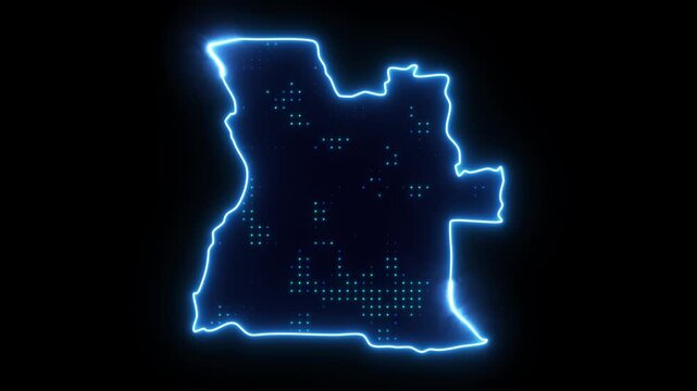 Neon Stroke Map Animation of ANGOLA with Glowing Light Effects