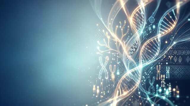 Create an elegant wallpaper with extensive empty space and refined digital patterns inspired by human genetic diversity research incorporating global population studies genomic variation and abstract 