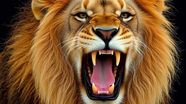 Lion with open mouth and mane