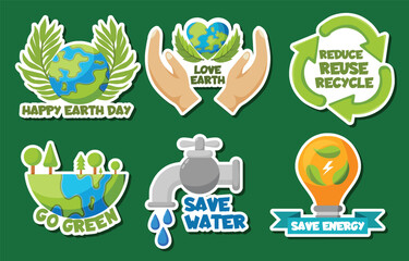 Fototapeta premium Earth day themed stickers promoting environmental conservation and sustainability