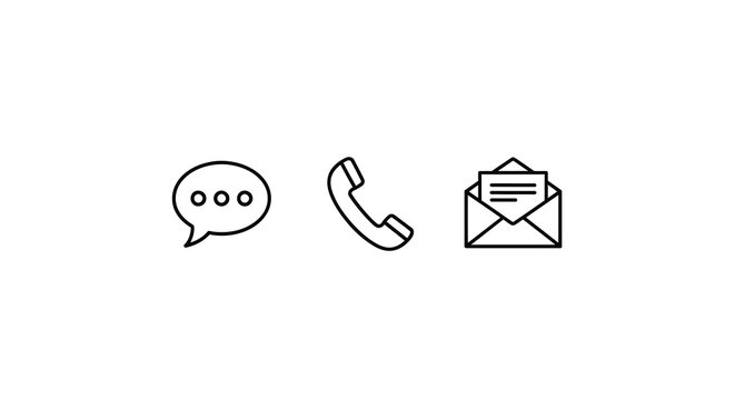 Communication icons displaying chat call and mail a simple silhouette