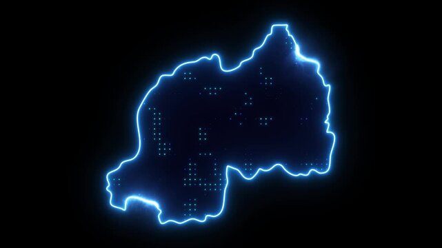 Neon Stroke Map Animation of RWANDA with Glowing Light Effects