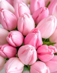 Naklejka premium Close-up of a bouquet of delicate pink tulip blooms
