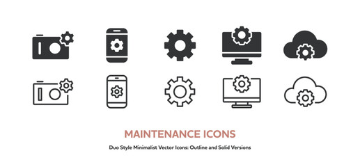 デジカメ,スマートフォン,パソコン,クラウドのメンテナンスをイメージしたアイコン。線画とシルエット © september55