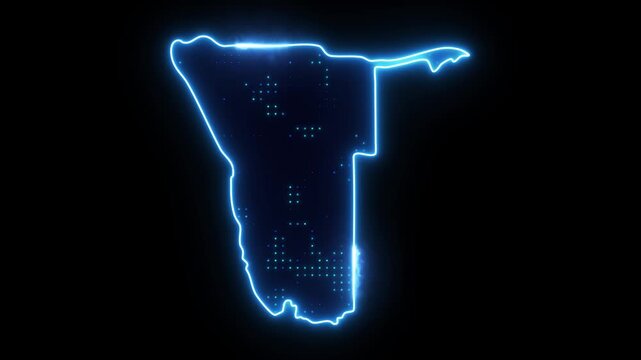 Neon Stroke Map Animation of NAMIBIA with Glowing Light Effects