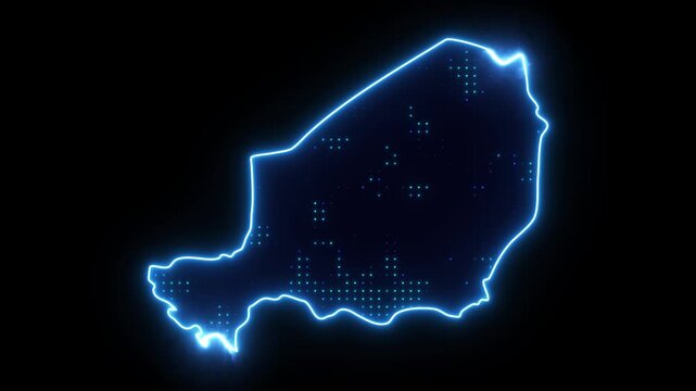 Neon Stroke Map Animation of NIGER with Glowing Light Effects