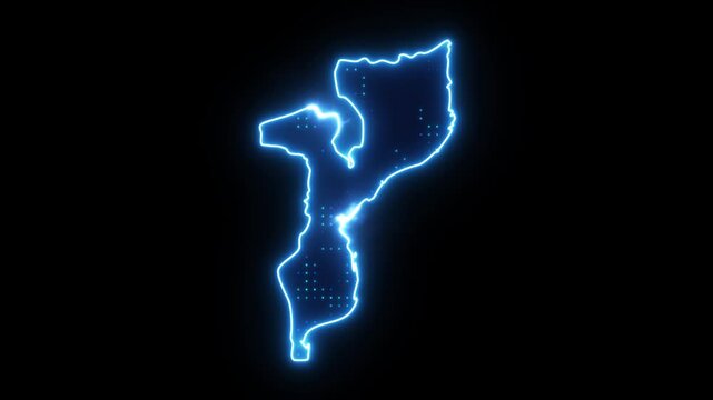 Neon Stroke Map Animation of MOZAMBIQUE with Glowing Light Effects