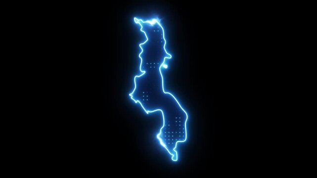 Neon Stroke Map Animation of MALAWI with Glowing Light Effects