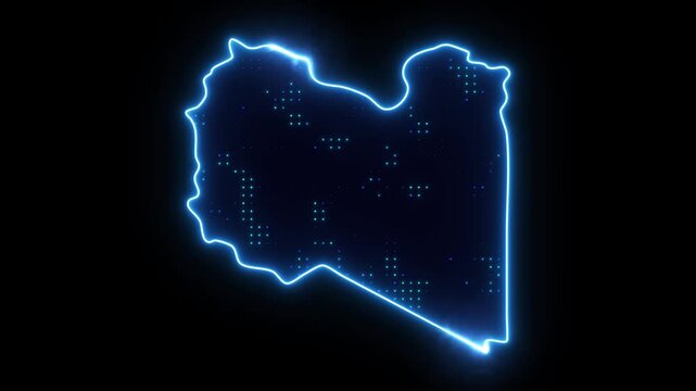 Neon Stroke Map Animation of LIBYA with Glowing Light Effects